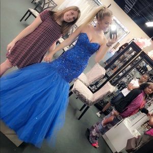 Blue beaded mermaid style prom dress size 4